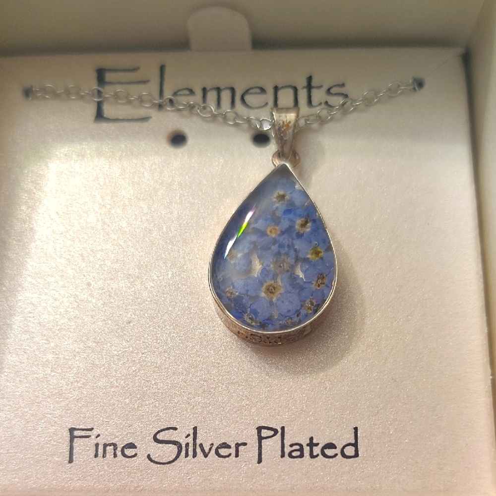 Element Fine Silver Plated Blue Flower 🌼 🌼 Petal Inside 💠 💠 Pendant Necklace